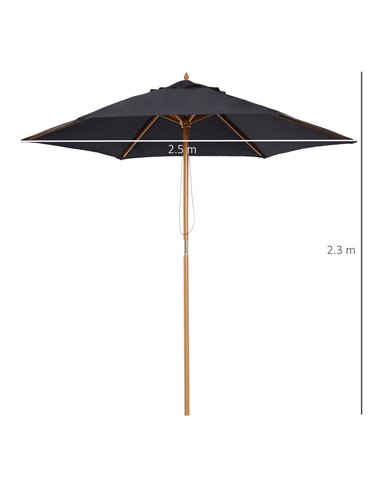 Outsunny 2.5m Wooden Garden Patio Parasol Umbrella-Black 01-0211