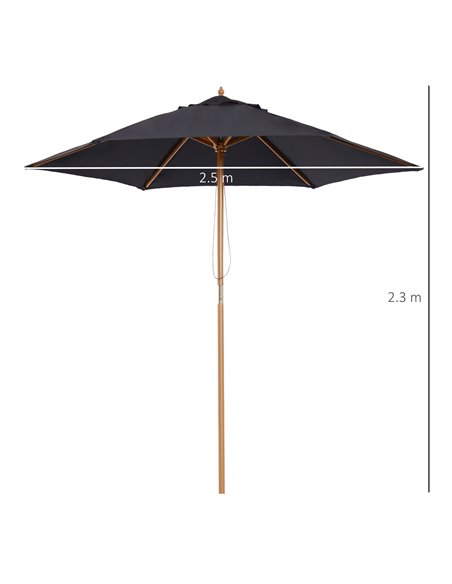 Outsunny 2.5m Wooden Garden Patio Parasol Umbrella-Black 01-0211 - pic 47688 | FastDaddyshop
