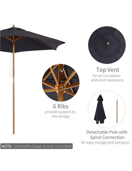 Outsunny 2.5m Wooden Garden Patio Parasol Umbrella-Black 01-0211 - pic 47689 | FastDaddyshop