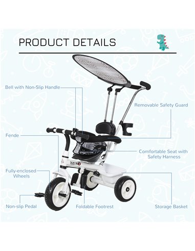 HOMCOM Baby Tricycle W/Handle-White/Black