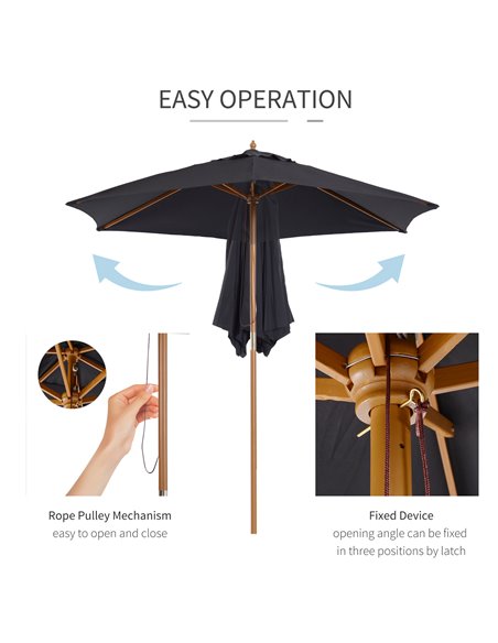Outsunny 2.5m Wooden Garden Patio Parasol Umbrella-Black 01-0211 - pic 47690 | FastDaddyshop