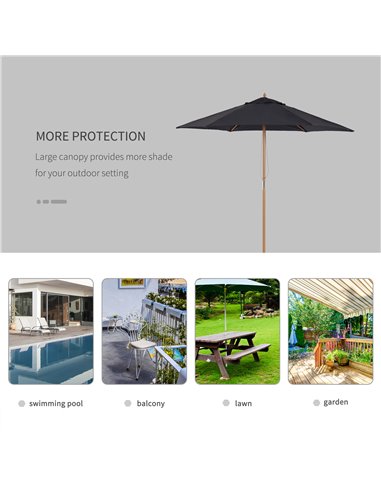 Outsunny 2.5m Wooden Garden Patio Parasol Umbrella-Black 01-0211