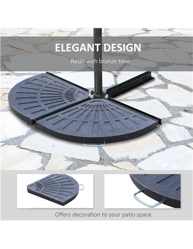 Outsunny 2pc Flabelliform Parasol Base Resin Umbrella Stand Weights for Cantilever Parasol with Handles, Bronze 01-0221