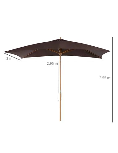 Outsunny Garden Parasol Umbrella Wooden Sun Umbrella Outdoor Sun Shade Canopy, Dark Coffee，2 x 3m 01-0580