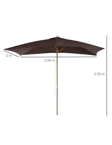 Outsunny Garden Parasol Umbrella Wooden Sun Umbrella Outdoor Sun Shade Canopy, Dark Coffee，2 x 3m 01-0580 - pic 47706 | FastDaddyshop