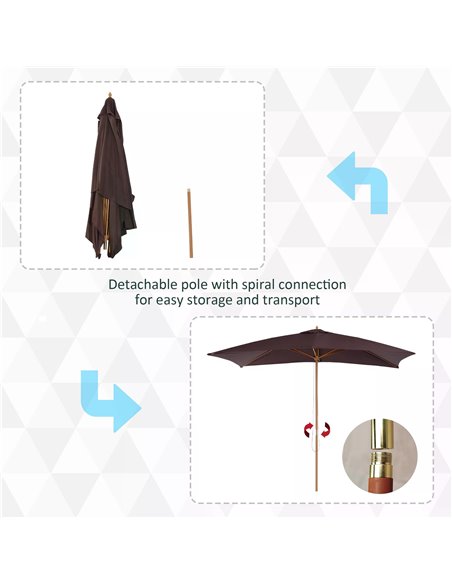 Outsunny Garden Parasol Umbrella Wooden Sun Umbrella Outdoor Sun Shade Canopy, Dark Coffee，2 x 3m 01-0580 - pic 47707 | FastDaddyshop