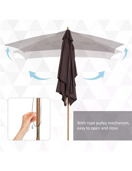 Outsunny Garden Parasol Umbrella Wooden Sun Umbrella Outdoor Sun Shade Canopy, Dark Coffee，2 x 3m 01-0580 - pic 47708 | FastDaddyshop