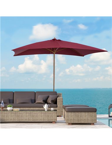 Outsunny 3m x 2m Wooden Garden Parasol Umbrella, Wine Red 01-0581