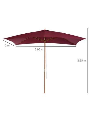 Outsunny 3m x 2m Wood Wooden Garden Parasol Sun Shade Patio Outdoor Umbrella Canopy New (Wine Red) 01-0581