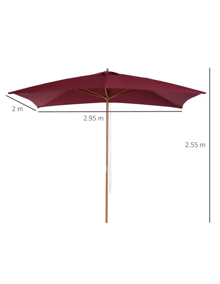 Outsunny 3m x 2m Wood Wooden Garden Parasol Sun Shade Patio Outdoor Umbrella Canopy New (Wine Red) 01-0581 - pic 47715 | FastDaddyshop