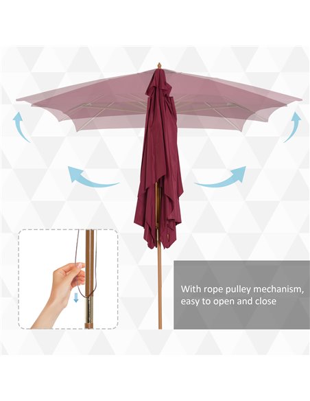 Outsunny 3m x 2m Wood Wooden Garden Parasol Sun Shade Patio Outdoor Umbrella Canopy New (Wine Red) 01-0581 - pic 47717 | FastDaddyshop