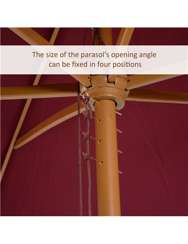 Outsunny 3m x 2m Wood Wooden Garden Parasol Sun Shade Patio Outdoor Umbrella Canopy New (Wine Red) 01-0581