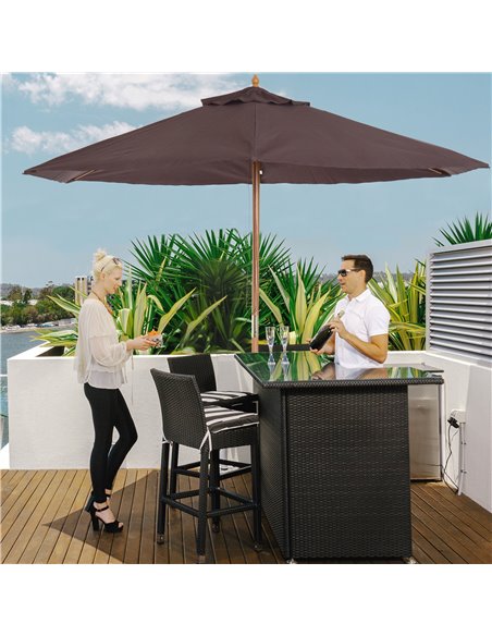 Outsunny 2.5m Wooden Garden Parasol Umbrella Canopy, Coffee 01-0582 - pic 47723 | FastDaddyshop