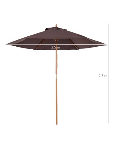 Outsunny 2.5m Wood Wooden Garden Parasol Sun Shade Patio Outdoor Umbrella Canopy New(Coffee) 01-0582