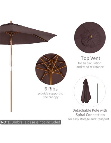 Outsunny 2.5m Wood Wooden Garden Parasol Sun Shade Patio Outdoor Umbrella Canopy New(Coffee) 01-0582