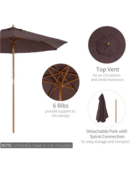 Outsunny 2.5m Wood Wooden Garden Parasol Sun Shade Patio Outdoor Umbrella Canopy New(Coffee) 01-0582 - pic 47725 | FastDaddyshop