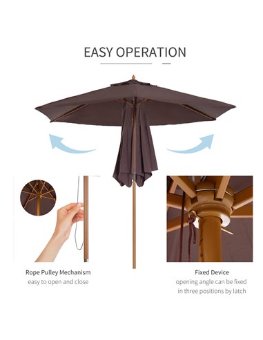 Outsunny 2.5m Wood Wooden Garden Parasol Sun Shade Patio Outdoor Umbrella Canopy New(Coffee) 01-0582