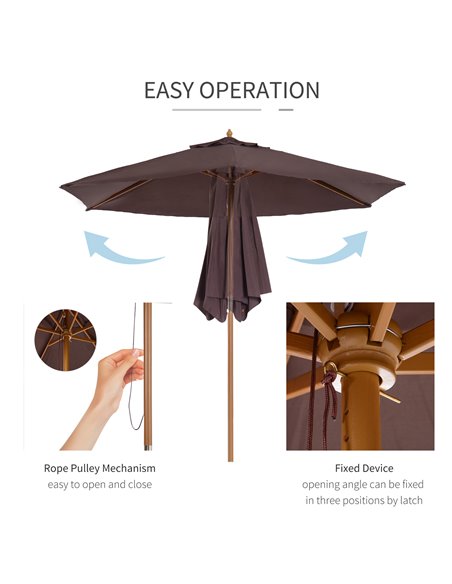 Outsunny 2.5m Wood Wooden Garden Parasol Sun Shade Patio Outdoor Umbrella Canopy New(Coffee) 01-0582 - pic 47726 | FastDaddyshop