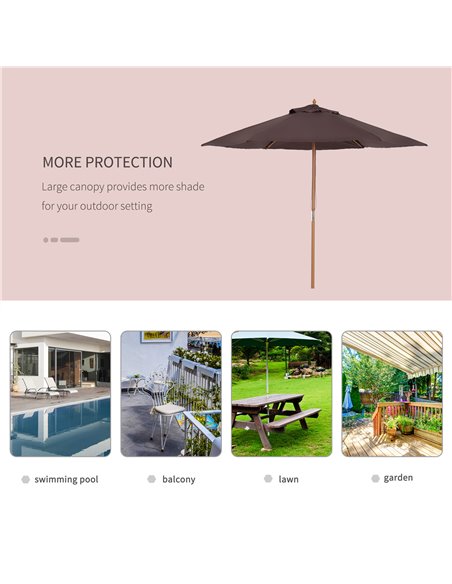 Outsunny 2.5m Wood Wooden Garden Parasol Sun Shade Patio Outdoor Umbrella Canopy New(Coffee) 01-0582 - pic 47727 | FastDaddyshop