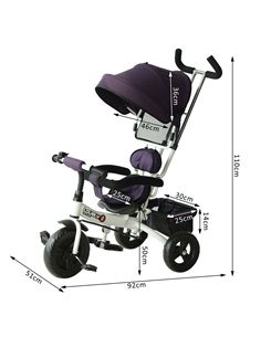 HOMCOM Baby Tricycle W/Handle-White/Purple 2