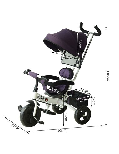 HOMCOM Baby Tricycle W/Handle-White/Purple
