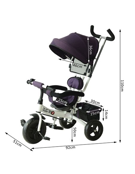 HOMCOM Baby Tricycle W/Handle-White/Purple - pic 4773 | FastDaddyshop