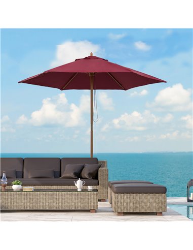 Outsunny 2.5m Wooden Garden Parasol Umbrella-Red Wine 01-0583