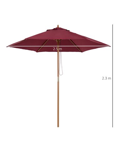 Outsunny 2.5m Wooden Garden Parasol Umbrella-Red Wine 01-0583