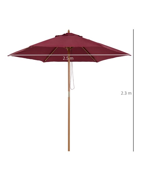 Outsunny 2.5m Wooden Garden Parasol Umbrella-Red Wine 01-0583 - pic 47733 | FastDaddyshop