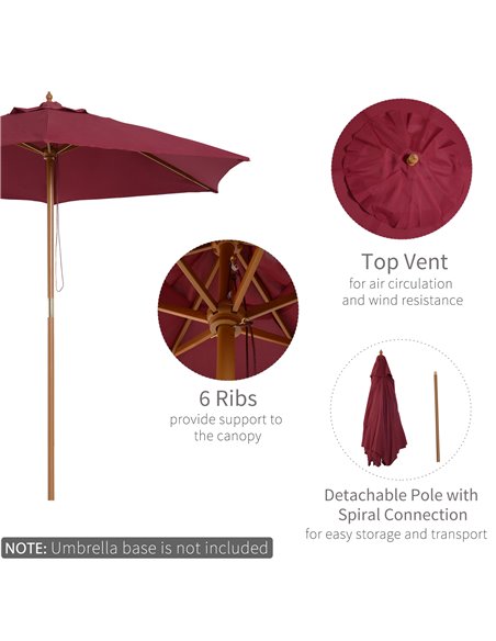 Outsunny 2.5m Wooden Garden Parasol Umbrella-Red Wine 01-0583 - pic 47734 | FastDaddyshop