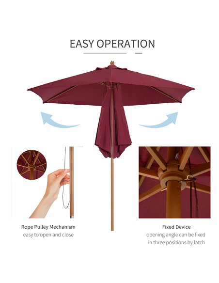 Outsunny 2.5m Wooden Garden Parasol Umbrella-Red Wine 01-0583 - pic 47735 | FastDaddyshop