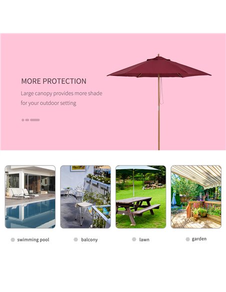 Outsunny 2.5m Wooden Garden Parasol Umbrella-Red Wine 01-0583 - pic 47736 | FastDaddyshop