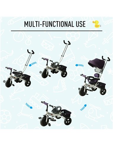 HOMCOM Baby Tricycle W/Handle-White/Purple