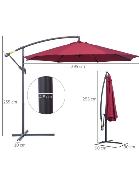 Outsunny 3(m) Garden Banana Parasol Hanging Cantilever Umbrella with Crank Handle and Cross Base for Outdoor, Sun Shade, Wine Re - pic 47742 | FastDaddyshop