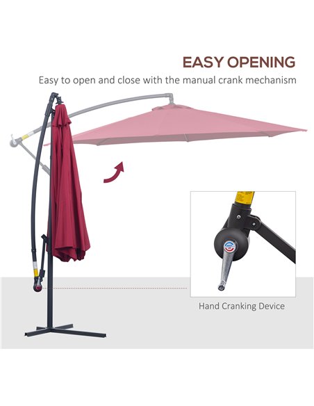 Outsunny 3(m) Garden Banana Parasol Hanging Cantilever Umbrella with Crank Handle and Cross Base for Outdoor, Sun Shade, Wine Re - pic 47743 | FastDaddyshop
