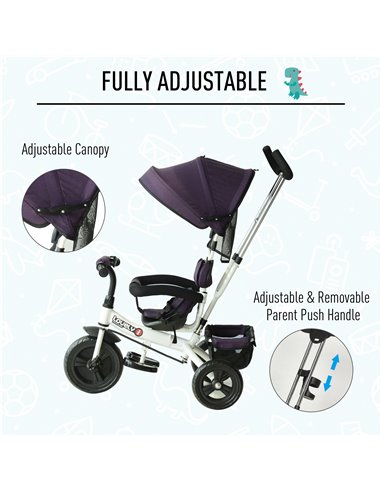 HOMCOM Baby Tricycle W/Handle-White/Purple