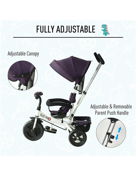 HOMCOM Baby Tricycle W/Handle-White/Purple - pic 4775 | FastDaddyshop