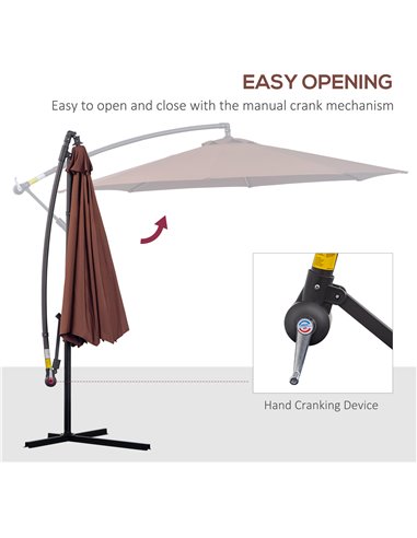 Outsunny 3 m Hanging Umbrella Parasol-Coffee 01-0585