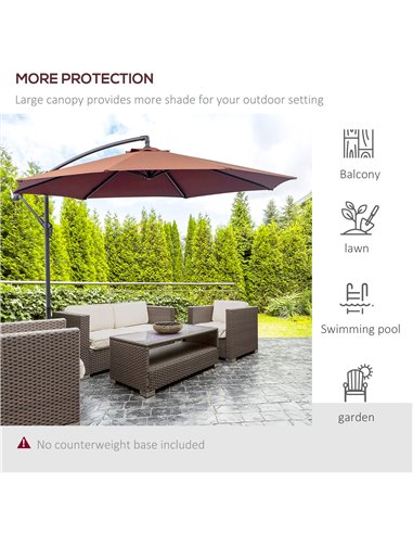 Outsunny 3 m Hanging Umbrella Parasol-Coffee 01-0585