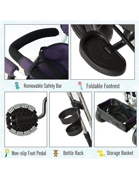 HOMCOM Baby Tricycle W/Handle-White/Purple - pic 4776 | FastDaddyshop
