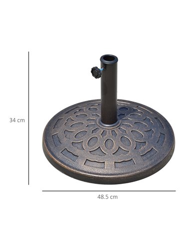 Outsunny 14kg Round Garden Parasol Base Holder Decorative Resin Market Umbrella Stand with Adjustable Coupler, Bronze 01-0898
