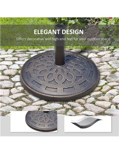 Outsunny 14kg Round Garden Parasol Base Holder Decorative Resin Market Umbrella Stand with Adjustable Coupler, Bronze 01-0898