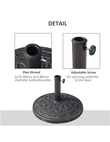 Outsunny 14kg Round Garden Parasol Base Holder Decorative Resin Market Umbrella Stand with Adjustable Coupler, Bronze 01-0898