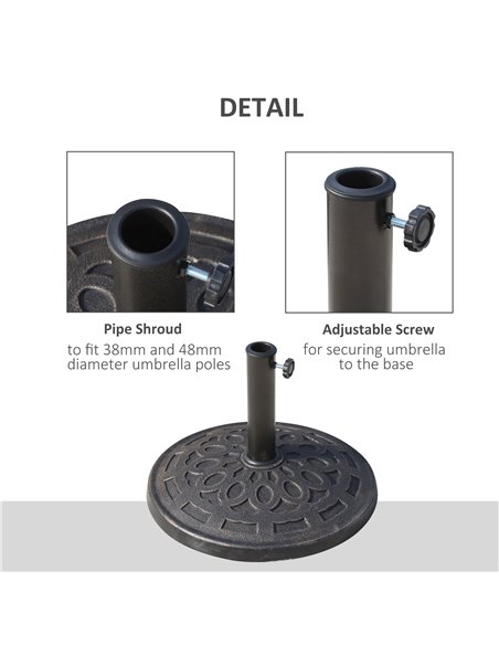 Outsunny 14kg Round Garden Parasol Base Holder Decorative Resin Market Umbrella Stand with Adjustable Coupler, Bronze 01-0898 - pic 47762 | FastDaddyshop