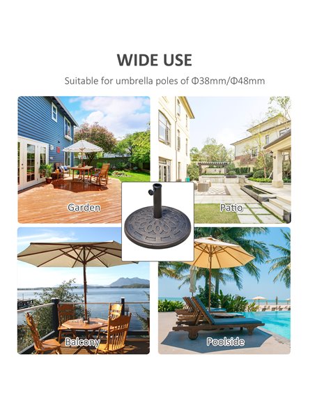 Outsunny 14kg Round Garden Parasol Base Holder Decorative Resin Market Umbrella Stand with Adjustable Coupler, Bronze 01-0898 - pic 47763 | FastDaddyshop