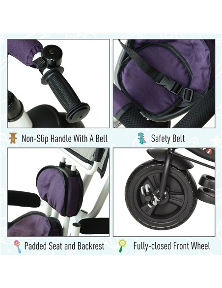 HOMCOM Baby Tricycle W/Handle-White/Purple - pic 4777 | FastDaddyshop