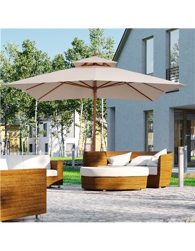Outsunny Beige Parasol Umbrella 3x3M with Double Tier, Beige 840-026
