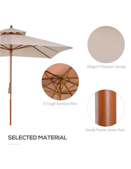 Outsunny Beige Parasol Patio 3x3M Double Tier Garden Sun Umbrella Sunshade Outdoor Wood Wooden Canopy Tier 840-026 - pic 47788 | FastDaddyshop