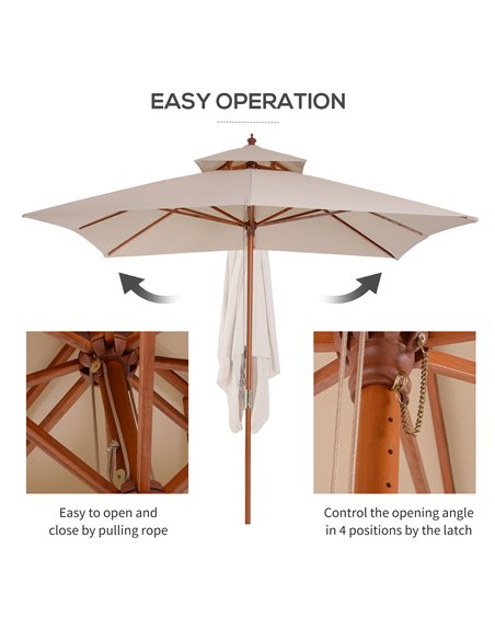 Outsunny Beige Parasol Patio 3x3M Double Tier Garden Sun Umbrella Sunshade Outdoor Wood Wooden Canopy Tier 840-026 - pic 47790 | FastDaddyshop