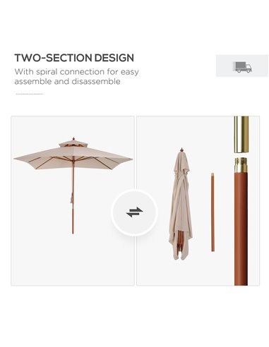 Outsunny Beige Parasol Patio 3x3M Double Tier Garden Sun Umbrella Sunshade Outdoor Wood Wooden Canopy Tier 840-026
